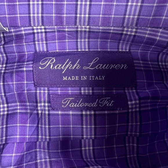 Ralph Lauren Purple Label Mens 15.5 Dress Shirt Purple Plaid Tailored Fit Italy